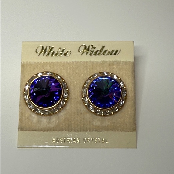 Vintage Rivoli Austrian Crystal Purple and Gold tone large Stud Earrings repair - Picture 3 of 10